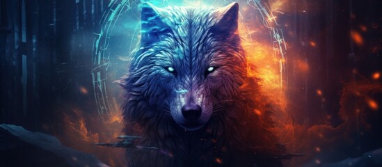 Fantasy a powerful Wolf animal wildlife in dramatic background. AI generated image