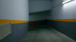 © stockbusters - Long empty entrance corridor illuminated by bright led lamp. View wide hallway.