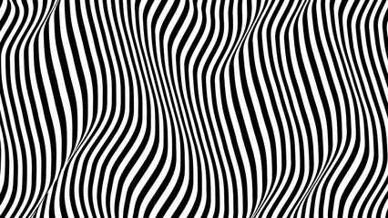 Wall Mural - Optical illusion op art wavy background with black and white stripes texture.