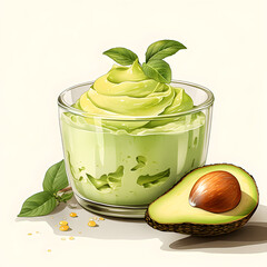 Avocado Hummus, Avocado, Fruits and Food, Watercolor illustrations