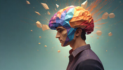 Poster - 3D polygon colorful brain splash brainstorm and inspire concept
