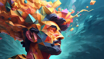 Poster - 3D polygon colorful brain splash brainstorm and inspire concept