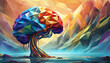 3D polygon colorful brain splash brainstorm and inspire concept