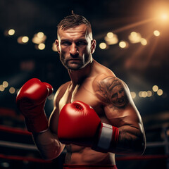 Wall Mural - Emotional strong man boxers in dynamic action in boxing ring.