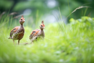 two woodcocks in a grassy clearing