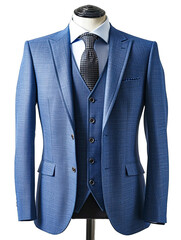 Wall Mural - Blue Clothing Casual, Suit Jacket Suit and Tuxedo With Small Gingham Pattern On Transparent Background