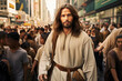Jesus in modern city with people 