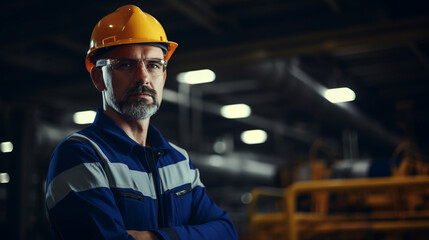 Maintenance engineer man wearing uniform and safety hard hat on factory station. construction Industry and Engineer concept.