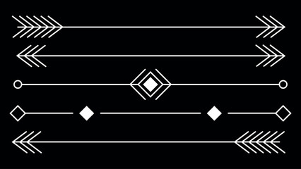 Poster - Vintage arrow set, dividers, decorative design elements with geometric forms isolated on black background. Vector illustration.