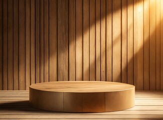 Wall Mural - Wooden empty podium isolated on wooden background for product display, with copy space