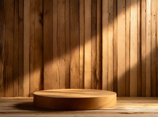 Wall Mural - Wooden empty podium isolated on wooden background for product display, with copy space