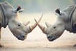 two rhinos locking horns in mild confrontation