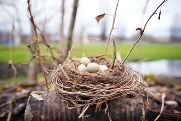 freshly built vole nest in early spring