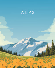 Sticker - Alps poster, vertical banner, postcard, travel brochure