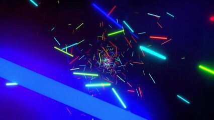 Wall Mural - Flying colorful laser glow particles in space. VJ loop animation. Dj visuals effects. Visual loops for music. Vfx background for music