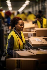 Wall Mural - African American woman working in a warehouse