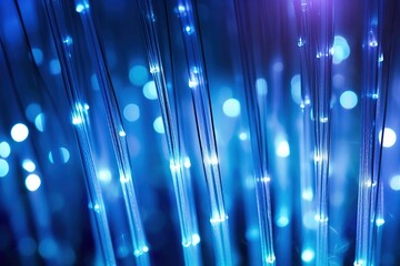 Abstract closeup fiber optic light for background, scene with bright lights, image made with generative ai technology.