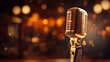 Vintage Microphone with Bokeh Lights Background