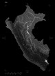 Peru shape isolated on black. Grayscale elevation map