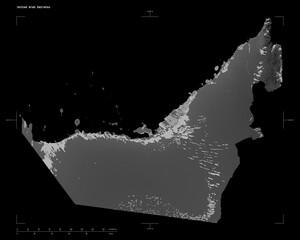 Canvas Print - United Arab Emirates shape isolated on black. Grayscale elevation map