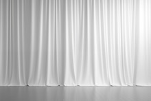 Empty White Room With Large White Curtains, Minimal Style.