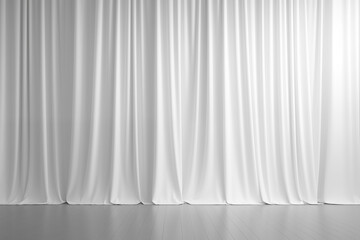 Poster - Empty white room with large white curtains, minimal style.