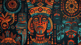 Abstract ancient african tribal elements pattern  with ethnic, Maya,Aztec ornaments decoration , with african tribal face isolated on dark background