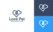 animal care logo design inspiration with heart and dog line style