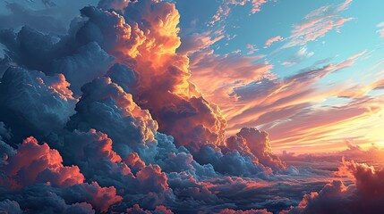 Wall Mural - Decorative Clouds Float Across Sky Creating, Background Banner HD