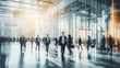 Crowd of blurred business people walking in a airport of business establishment. 