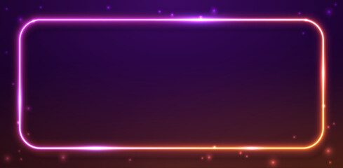 Poster - Vector 3d render, square glowing in the dark, pink blue neon light, illuminate frame design. Abstract cosmic vibrant color backdrop. Glowing neon light. Neon frame with rounded corners.	