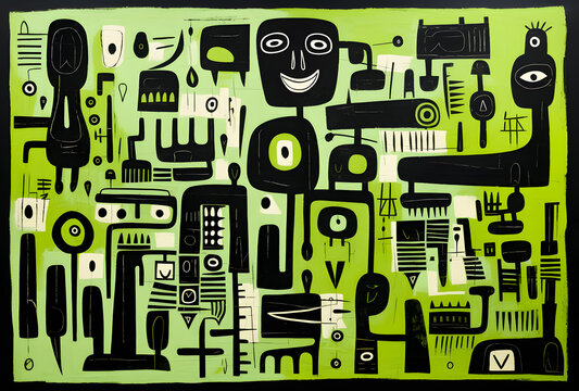 black history month doodle face on abstract background. Black, Yellow, Green and Red Vector illustration