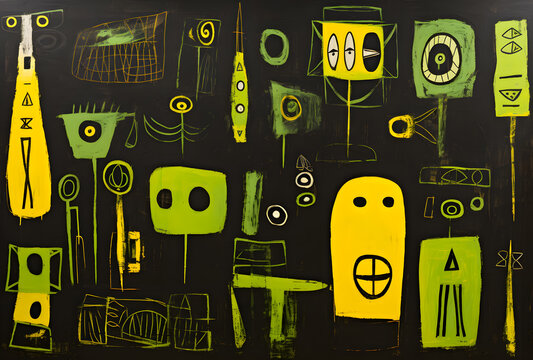 black history month doodle face on abstract background. Black, Yellow, Green and Red Vector illustration