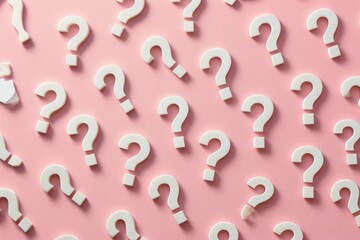 Aufkleber - white question marks on pink backdrop, illustrating questioning, seeking answers, and the unknown
