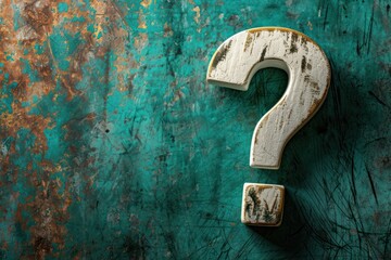 Aufkleber - question mark stands out on a textured turquoise background, symbolizing inquiry and the unknown