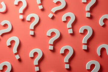 Aufkleber - Bright red backdrop with white question marks, hemes of inquiry, uncertainty, and problem solving