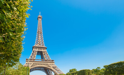 World famous Eiffel tower under a blue sky