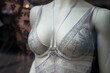 Closeup of grey bra on mannequin in a fashion store showroom