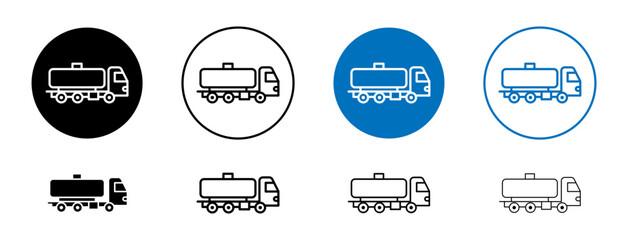 Wall Mural - Tank truck line icon set. Fuel and oil container truck symbol in black and blue color.