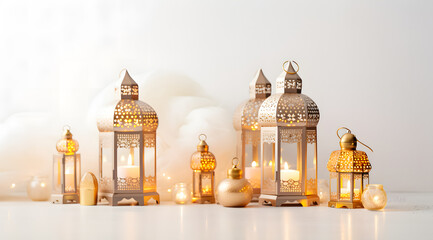 Decorative arabic lantern Ramadan Kareem on white background. Islamic background. Eid mubarak. 3D Rendering