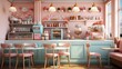 Pink and blue pastel bakery interior