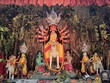 Idol of Goddess Devi Durga at a decorated puja pandal in Kolkata, West Bengal, India. Durga Puja is a popular and major religious festival of Hinduism that is celebrated throughout the world