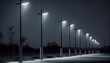 Modern street LED lighting pole. Urban electro-energy technologies. A row of street lights against the night sky natural background, Ai generated image
