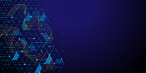 Modern scientific abstract background with hexagon shapes, lines and dots. Molecular structure idea. Innovation concept design with hexagons and wave flow, illustration, Geometric pattern.