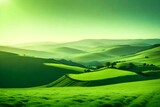Fototapeta Pokój dzieciecy - A serene countryside landscape with gradient hues of green in the rolling hills.