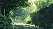Anime Style Background Trees And Wall