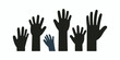 Contour illustrations of different hands raised up on a light background.