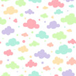 Seamless pattern with colored clouds on white background.	