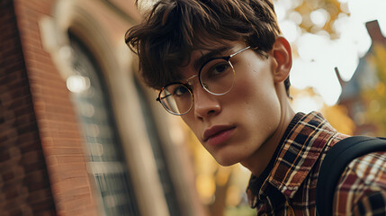 Wall Mural - closeup photo of an excentric young man wearing preppy clothes