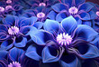 a group of flowers are painted blue and purple as well as white